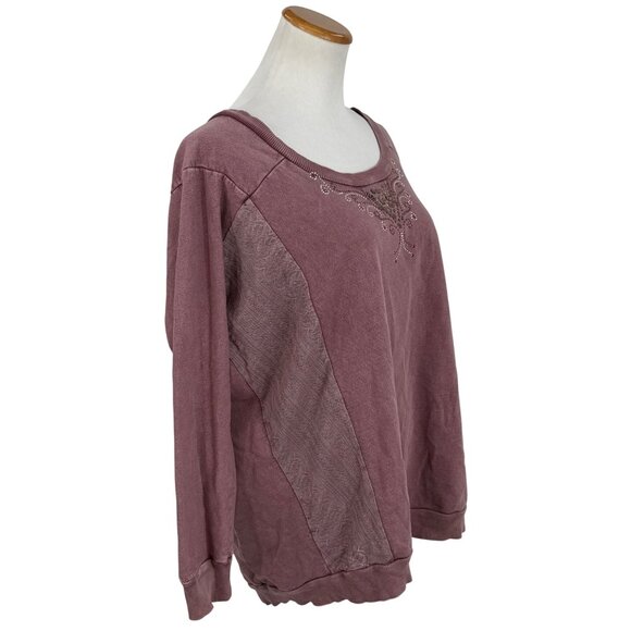 Vtg 90s B.L.E.U. Mauve Pink Lace & Studded Slouchy Sweatshirt | Y2K Grunge Boho - Picture 10 of 16